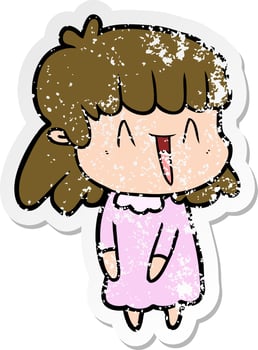 distressed sticker of a cartoon woman vector
