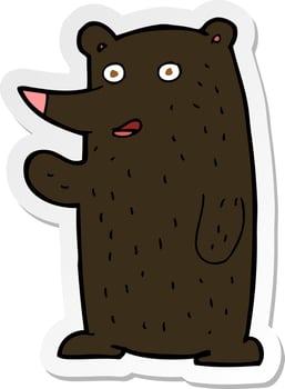 sticker of a cartoon waving black bear vector