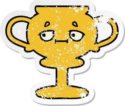 distressed sticker of a cute cartoon trophy vector