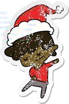 christmas distressed sticker cartoon of kawaii boy vector