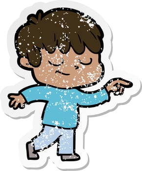 distressed sticker of a cartoon happy boy vector