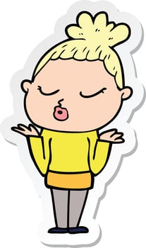 sticker of a cartoon calm woman vector