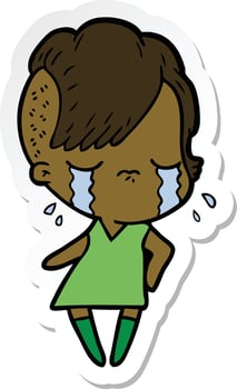 sticker of a cartoon crying girl vector