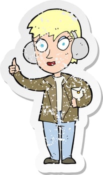 retro distressed sticker of a cartoon air force woman vector