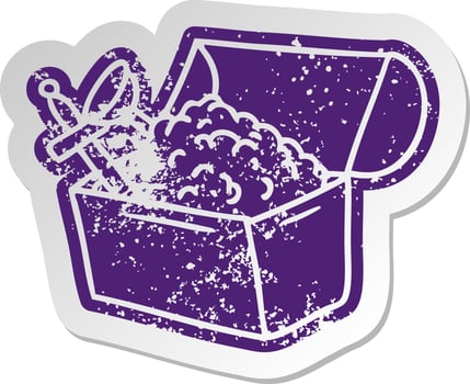 distressed old sticker of a treasure chest vector