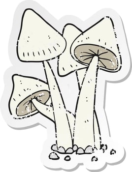 retro distressed sticker of a cartoon mushrooms vector