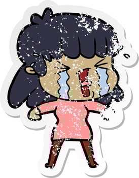 distressed sticker of a cartoon woman in tears vector