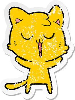 distressed sticker of a cartoon cat singing vector