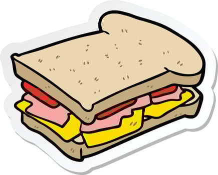 sticker of a cartoon ham sandwich vector