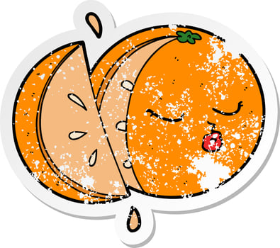 distressed sticker of a cartoon orange vector