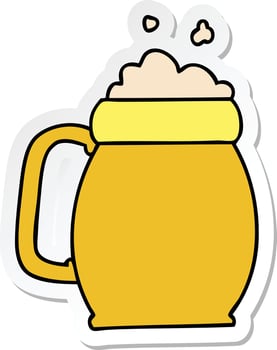 sticker of a quirky hand drawn cartoon pint of beer vector