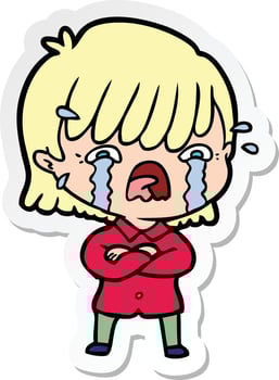 sticker of a cartoon girl crying vector