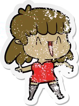 distressed sticker of a cartoon woman vector