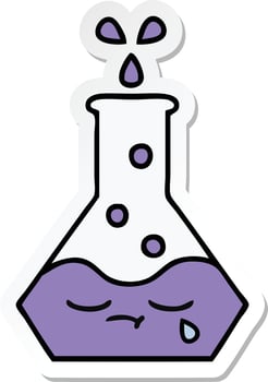 sticker of a cute cartoon science beaker vector