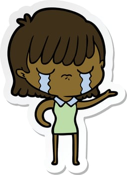 sticker of a cartoon woman crying vector