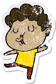 distressed sticker of a cartoon man singing vector