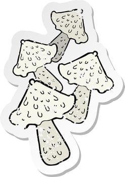 retro distressed sticker of a cartoon mushrooms vector