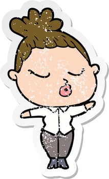 distressed sticker of a cartoon calm woman vector