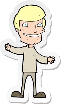 sticker of a cartoon grinning man vector