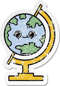 distressed sticker of a cute cartoon globe of the world vector