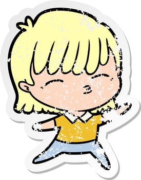distressed sticker of a cartoon woman vector