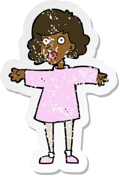 retro distressed sticker of a cartoon nervous woman vector