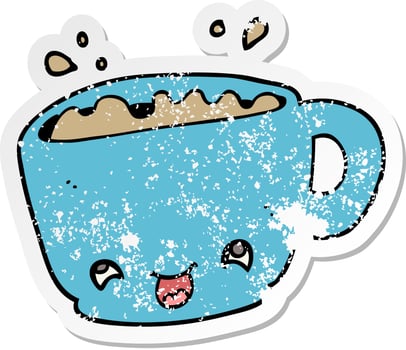 distressed sticker of a cartoon cup of coffee vector