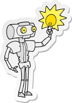 sticker of a cartoon robot with light bulb vector