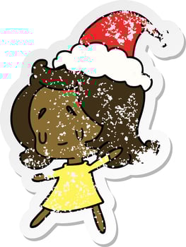 christmas distressed sticker cartoon of kawaii girl vector