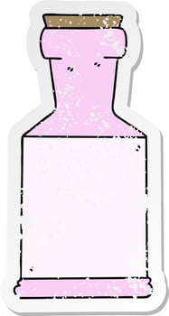 distressed sticker of a quirky hand drawn cartoon potion bottle vector