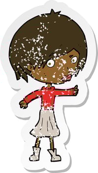 retro distressed sticker of a cartoon woman raising eyebrow vector