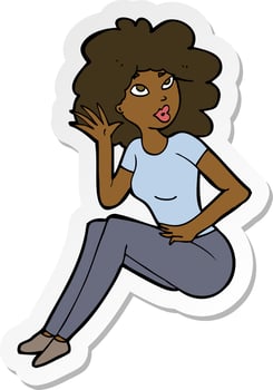 sticker of a cartoon woman listening vector