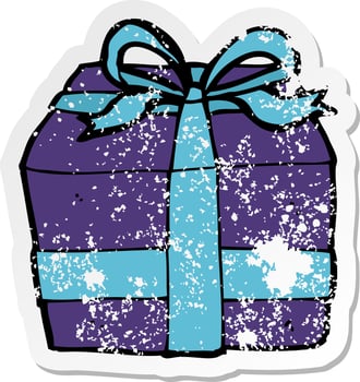 retro distressed sticker of a cartoon present vector