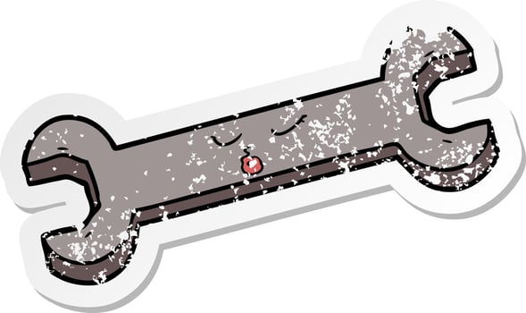 distressed sticker of a cartoon spanner vector