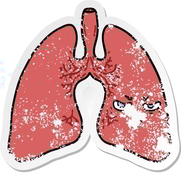 distressed sticker of a cartoon lungs vector
