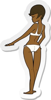 sticker of a cartoon woman in bikini vector