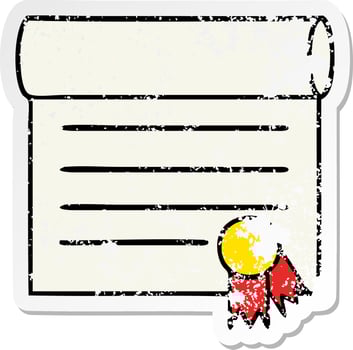 distressed sticker of a cute cartoon certificate vector