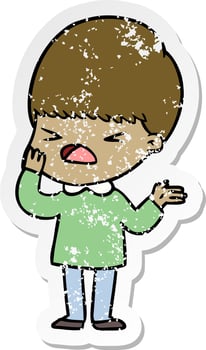 distressed sticker of a cartoon stressed man vector