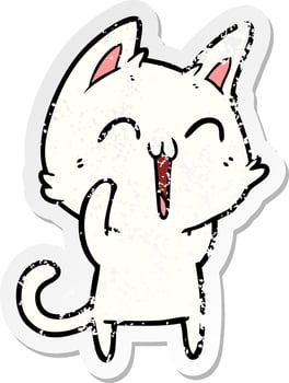distressed sticker of a happy cartoon cat vector