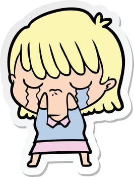 sticker of a cartoon woman crying vector