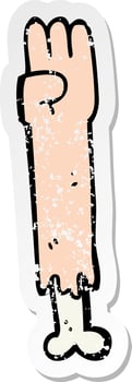 distressed sticker of a cartoon zombie arm vector