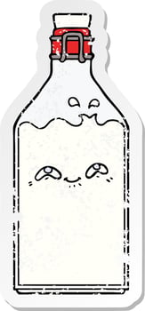 distressed sticker of a cartoon old milk bottle vector