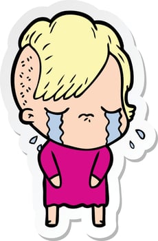 sticker of a cartoon crying girl vector