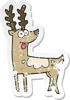 retro distressed sticker of a cartoon reindeer vector