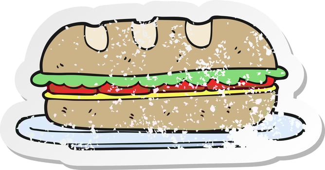 retro distressed sticker of a cartoon sub sandwich vector
