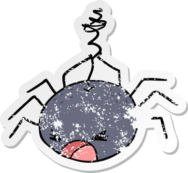 distressed sticker of a cartoon spider vector