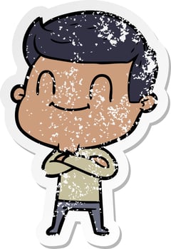 distressed sticker of a cartoon friendly man vector