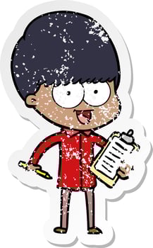 distressed sticker of a happy cartoon boy vector