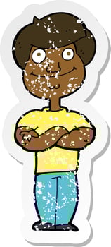retro distressed sticker of a cartoon happy man vector