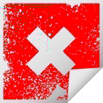 distressed square peeling sticker symbol multiplication symbol vector
